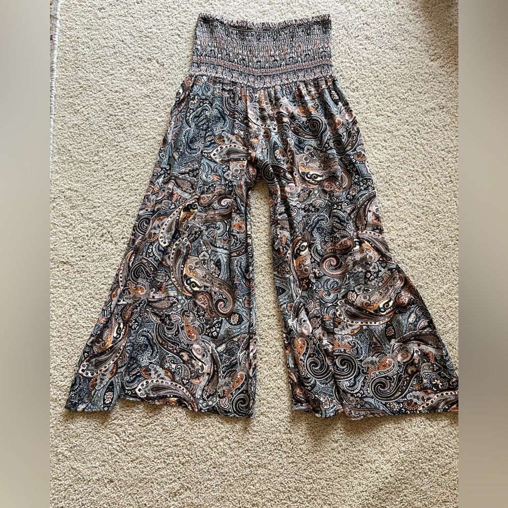 New Gigi Moda Italy $98 Paisley Wide Leg  Boho Pant One Size NWT